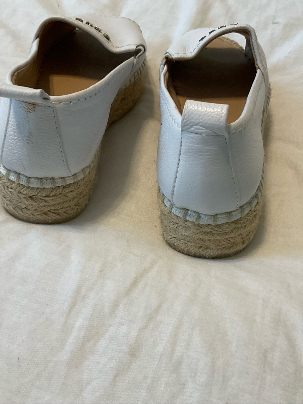 Dkny White Leather Espadrille Slide Sandals with Jute Platform - Picture 7 of 9